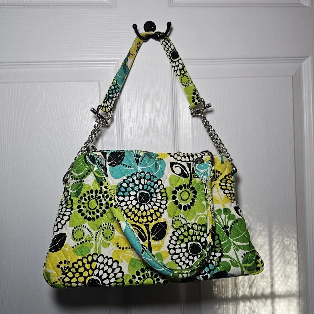 Vera Bradley Limes Up Retired Bowler Shoulder Bag Tote Purse Chain Strap